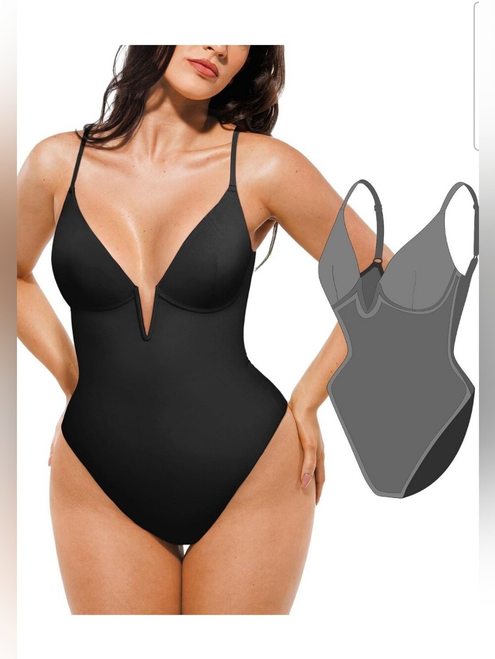 Popilush Women's Black One Piece Shapewear Deep V Neck Underwire Swimsuit Size S